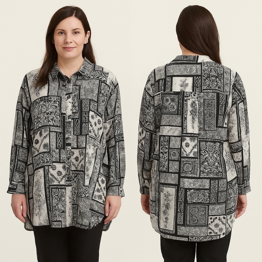 Alia Black and White Patterned Blouse Size 18